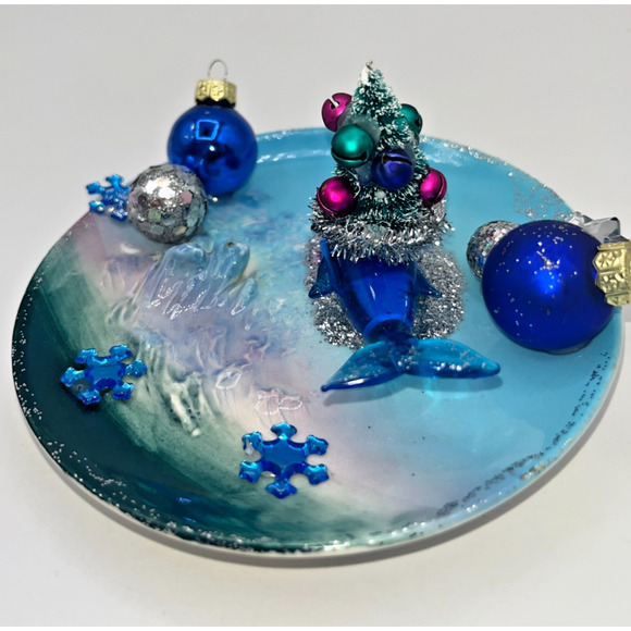 Vintage Mini Hand Blown Glass Blue Christmas Whale "Swimming in Snowflakes"OOAK - Picture 14 of 16